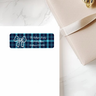 Retro Blauw Geruit Whimsical Kerstmis  Etiket