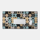 Retro Blauw Grijs Beige Bruin Zwart Pop Kunstpatro Bureaumat (Keyboard & Muis)