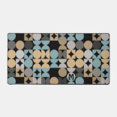 Retro Blauw Grijs Beige Bruin Zwart Pop Kunstpatro Bureaumat (Voorkant)