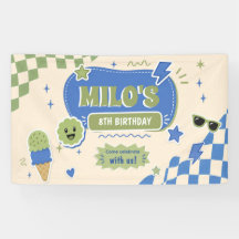 Retro Blauw Groen Jongens Verjaardag