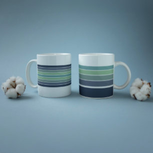Retro blauw & groen surfboard gestreept extra grote beker