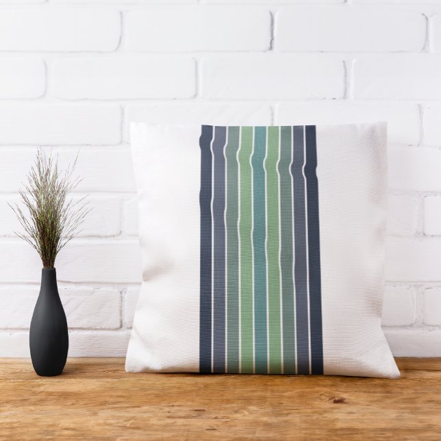 Retro blauw & groen surfboard gestreept kussen (Creator heeft geüpload)