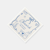 Retro blauw handgetekend geïllustreerd vrijgezelle servet (Hoek)