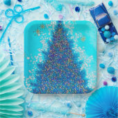 Retro blauw kerstboomfeest bord (Feest)