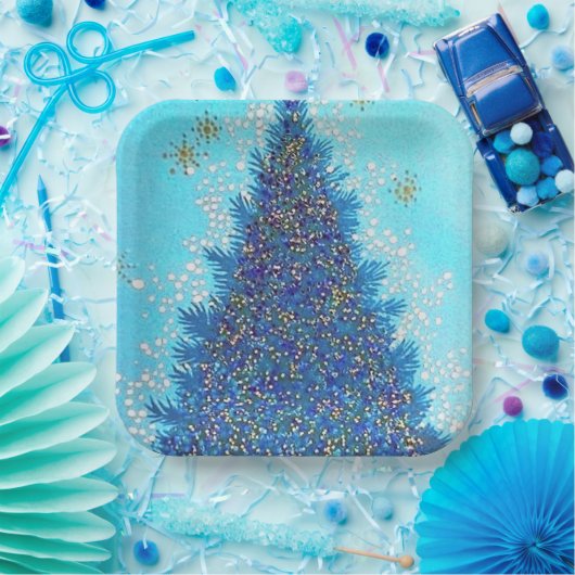 Retro  blauw kerstboomfeest bord (Feest)
