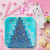 Retro  blauw kerstboomfeest bord (Feest)