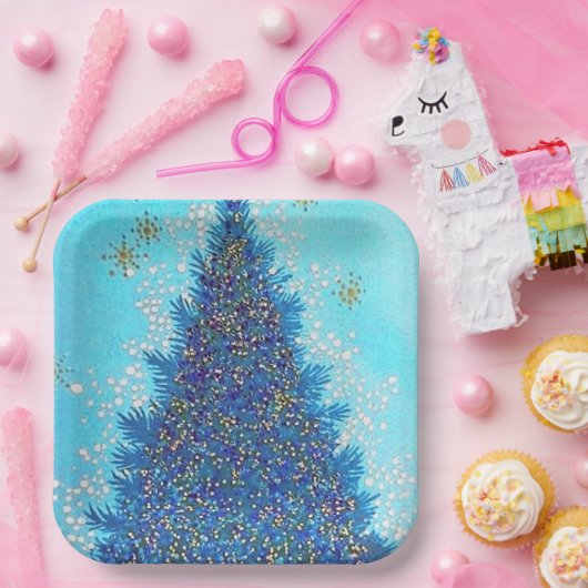 Retro  blauw kerstboomfeest bord (Feest)