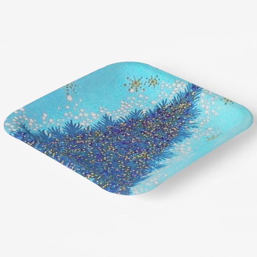 Retro blauw kerstboomfeest bord (Gebogen)