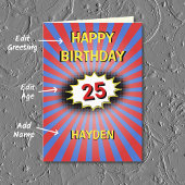 Retro blauw rood aangepaste naam en leeftijd verja kaart