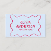 Retro Blauw Rood Hand Geschreven Boho Unieke Rand Visitekaartje (Voorkant)