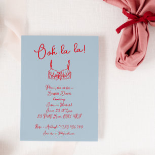 Retro Blauw & Rood Hand getrokken BH Lingerie Douc Kaart