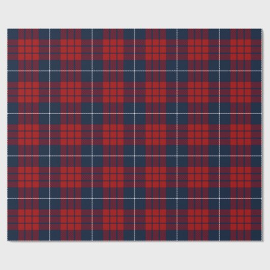Retro Blauw Rood Kerstmis Nieuwjaar Tartan Plaid Cadeaupapier (Vlak)