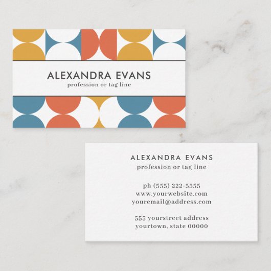 Retro  blauw sinaasappel geel MIDDEN EEUW MOD Visitekaartje (Voorkant / Achterkant)