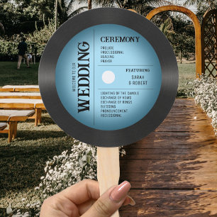 Retro Blauw Vinyl Record Bruiloft Programma Handwaaier