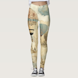 Retro Blauwe Ballon Antieke Reis Landschap Leggings