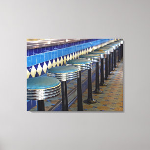 retro blauwe barkrukken impressionisme canvas afdruk