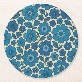 Retro Blauwe Bloem Papier Onderzetters – Meer Vorm