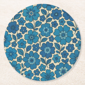 Retro Blauwe Bloem Papier Onderzetters – Meer Vorm