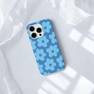 Retro Blauwe Bloemen Whimsical Preppy Hippie Chic iPhone 16 Pro Hoesje