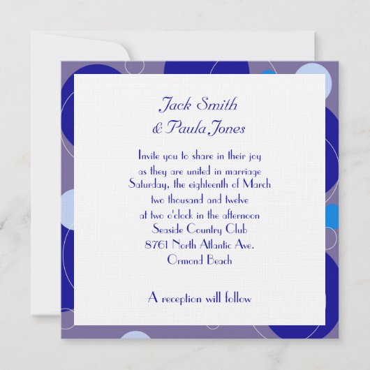 Retro Blauwe Cirkels Ovalen Royal Periwinkle Weddi Kaart (Voorkant)