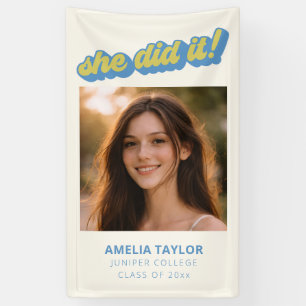 Retro Blauwe Crème Meisje Foto Afstuderen Groovy 2 Spandoek