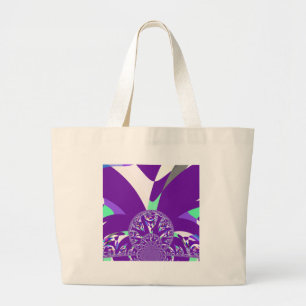 Retro Blauwe Cyaan Kaleidoscoop Art Print Grote Tote Bag