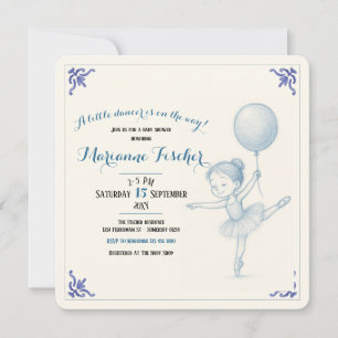 Retro blauwe danseres Meisje Baby Shower Uitnodigi