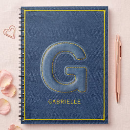 Retro blauwe denim gestikte letter G monogram Notitieboek
