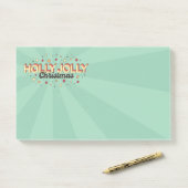 Retro blauwe flitskleur holly jolly kersttekst post-it® notes (Op bureau)