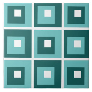 Retro blauwe geometrische vierkanten patroon tegeltje