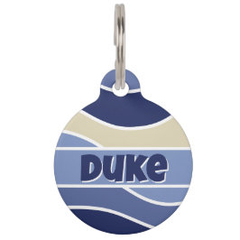 Retro blauwe golven huisdierpenning