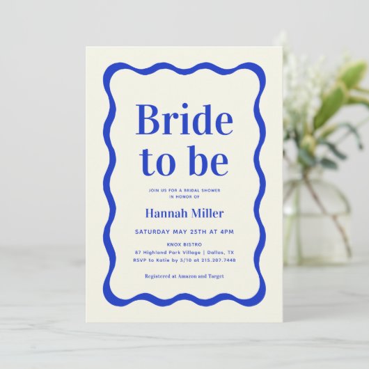 Retro blauwe golvende kleurrijke bruid wordt bruid kaart (Staand voorkant)