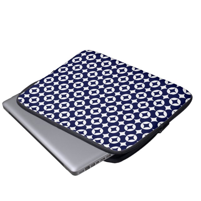 Retro Blauwe In elkaar grijpende cirkels Shippo Ge Laptop Sleeve (Voorkant onderkant)