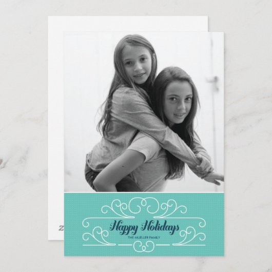 Retro Blauwe Kaart van de Foto van de Vakantie (Voorkant / Achterkant)