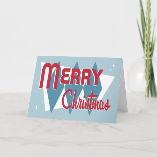 Retro Blauwe Kerstkaart Feestdagen Kaart (Voorkant)