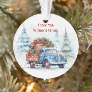 Retro Blauwe Kerstwagen Ornament