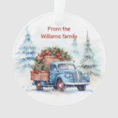 Retro Blauwe Kerstwagen Ornament (voorkant)