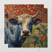 Retro Blauwe koe in zonnebloementuin Kaart (Voorkant / Achterkant)