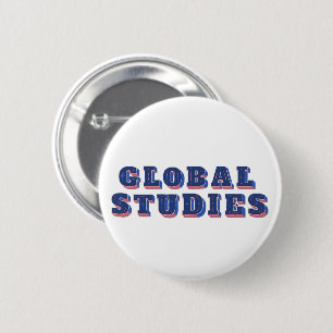 Retro blauwe letters globale studies ronde button 5,7 cm