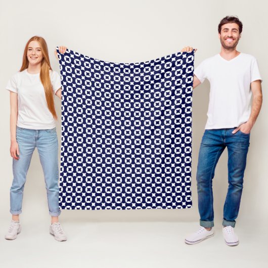 Retro blauwe met elkaar verbindende cirkels geomet fleece deken (In situ)