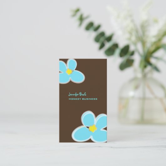 RETRO BLAUWE PLUMERIAS/DIY ACHTERGRONDKLEUR VISITEKAARTJE (Staand voorkant)