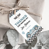 Retro Blauwe Race Auto Snel Een Jongen Verjaardags Cadeaulabel