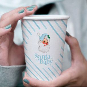 Retro Blauwe Santa Baby kerst baby shower Papieren Bekers