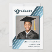 Retro Blauwe Streep Grad Foto Middelbare School Aankondiging (Voorkant)