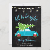 Retro Blauwgroen autostructuur en -verlichting all Feestdagenkaart (Voorkant)