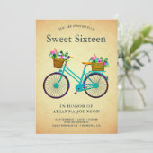 Retro Blauwgroen Bloemenfiets Sweet Sixteen Kaart (Staand voorkant)