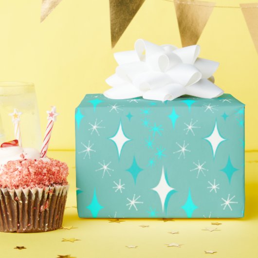 Retro Blauwgroen en White Star Pattern Cadeaupapier (Verjaardagsfeest)
