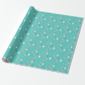 Retro Blauwgroen en White Star Pattern Cadeaupapier (Uitgerold)