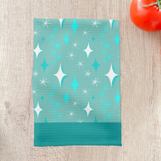 Retro Blauwgroen en White Star Pattern Kitchen Tow Theedoek
