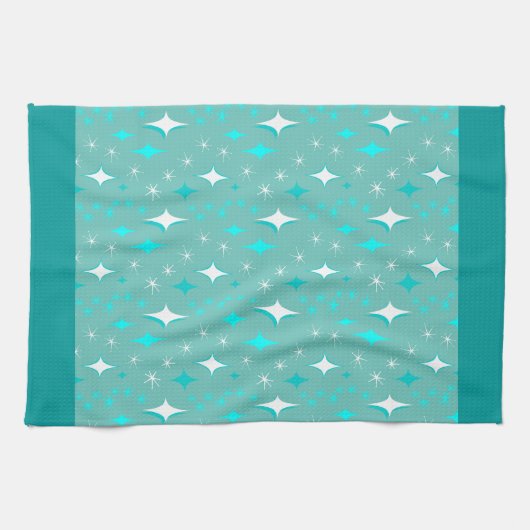 Retro Blauwgroen en White Star Pattern Kitchen Tow Theedoek (Horizontaal)